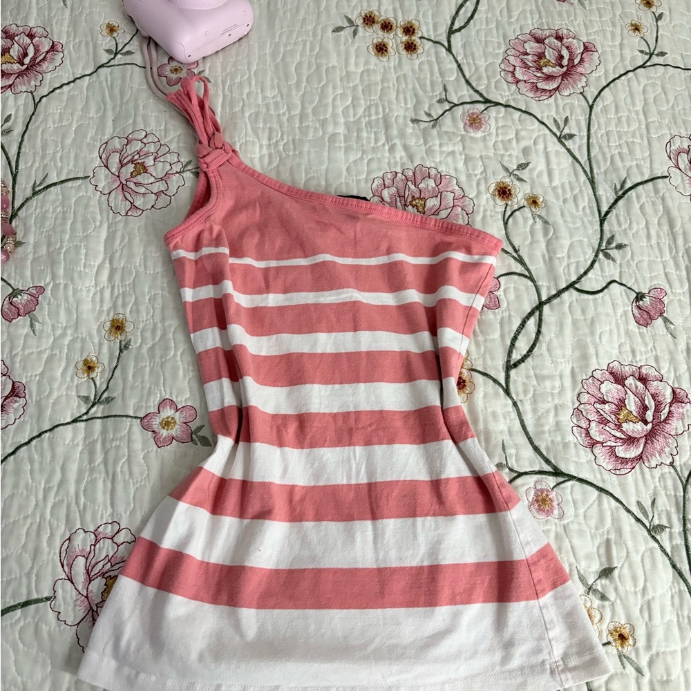 Pink and White Striped One-Shoulder Top💝